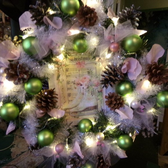 hand crafted light up wreath.  all new. one of a kind. - Picture 2 of 2